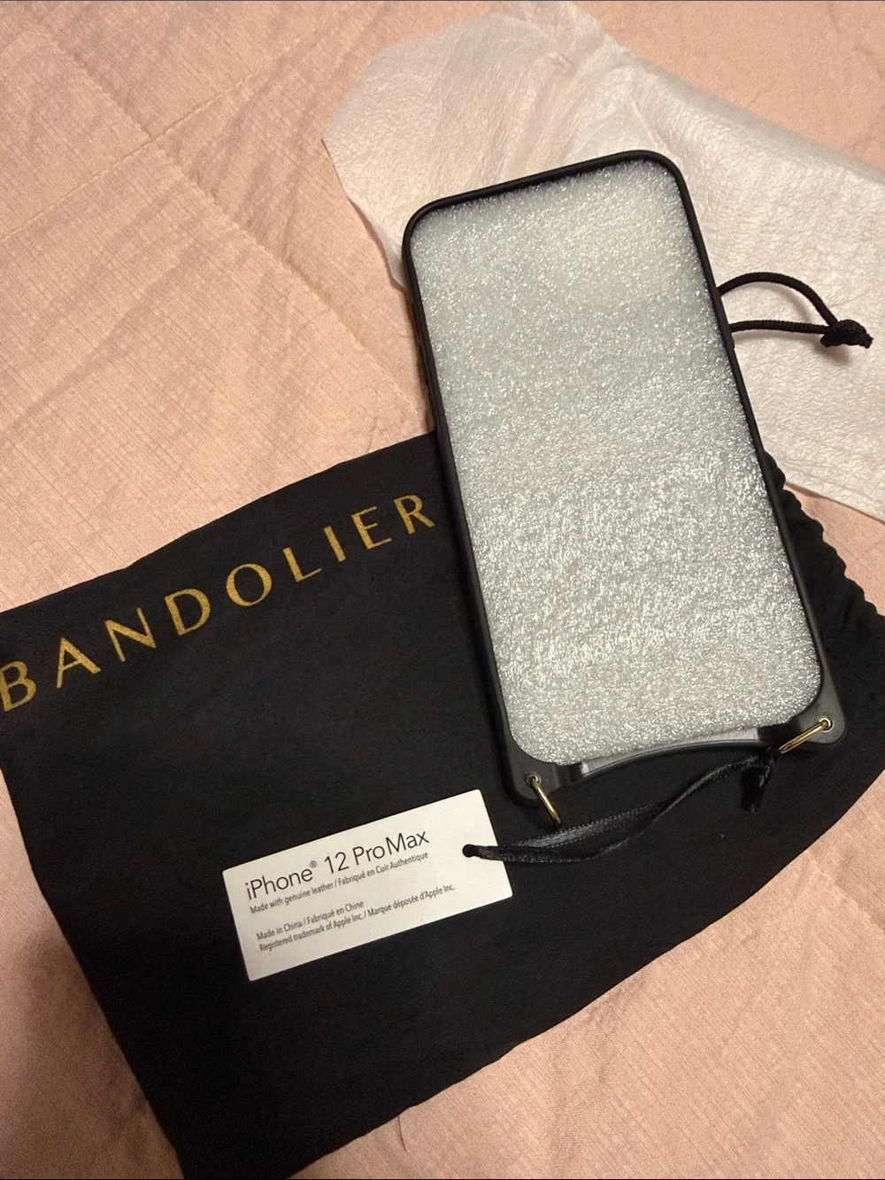 New Bandolier Black Leather Crossbody Phone Case with Card Pocket